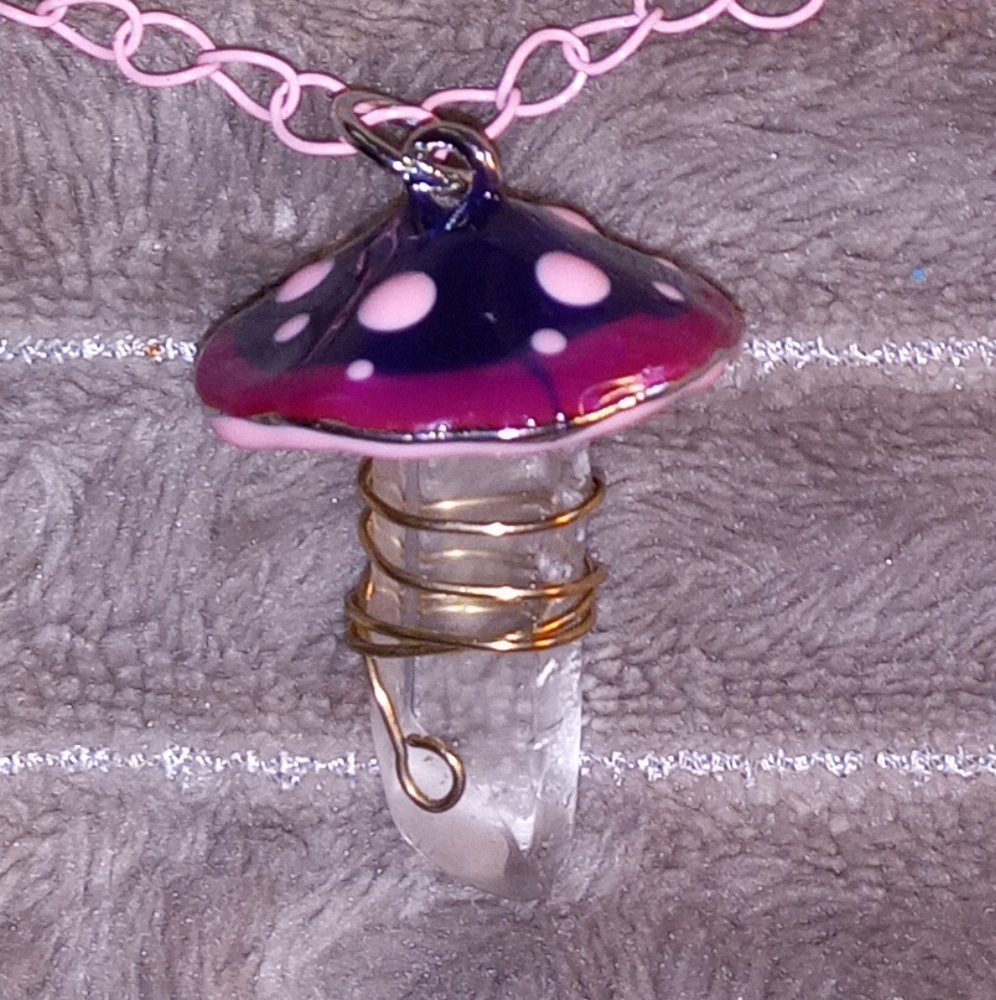 Handcrafted Glass Mushroom Crystal Necklace - Picture 2 of 5